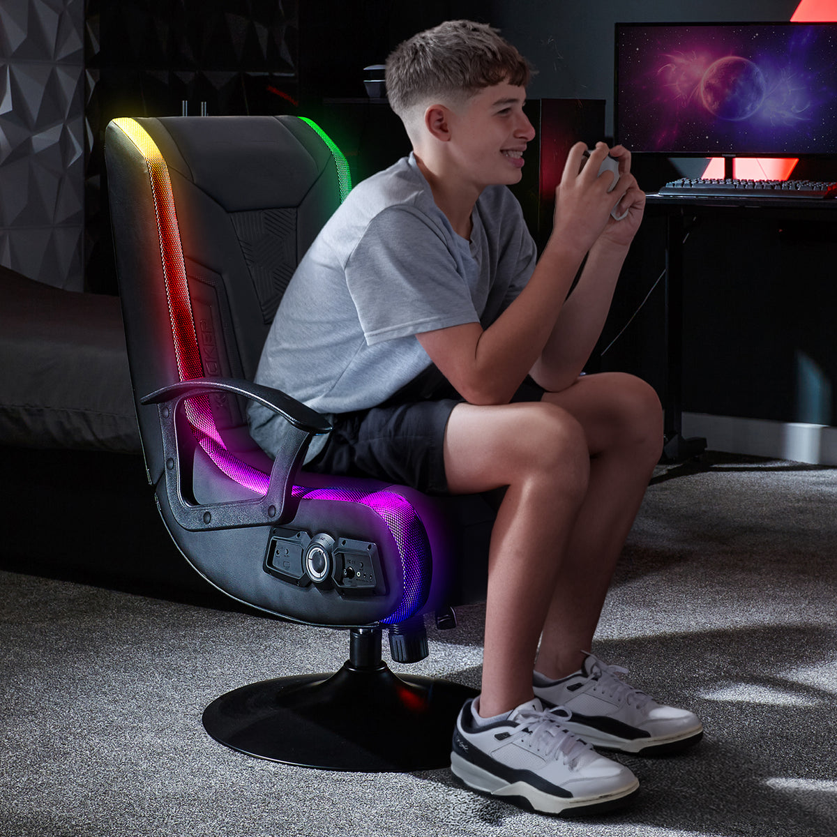 Veleno 2.1 Audio Gaming Console Chair - App Controlled LED - Black