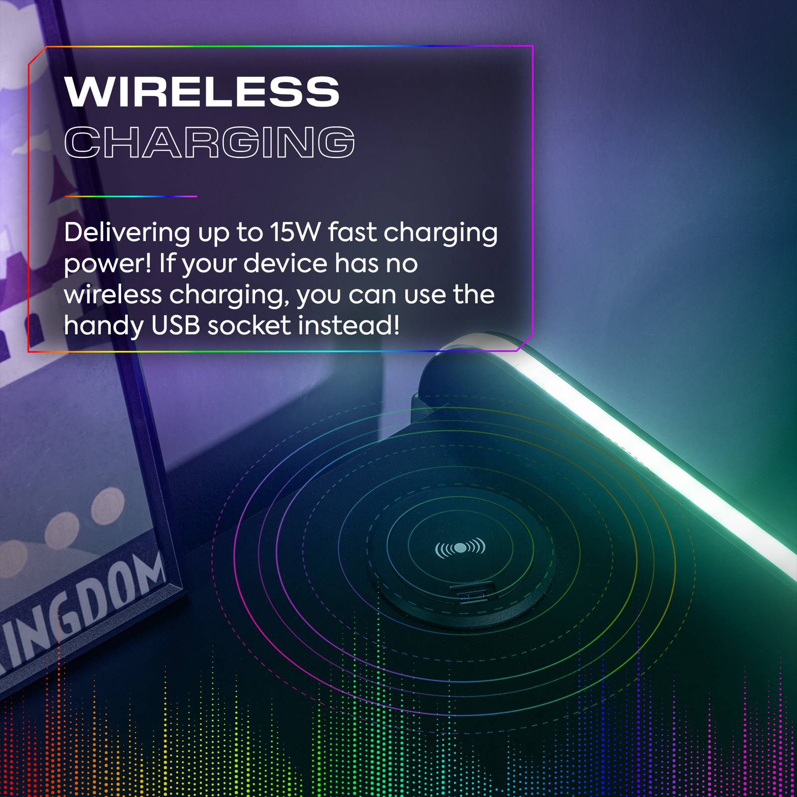 Electra LED Bedside Side Table with Wireless Charging - Black RGB