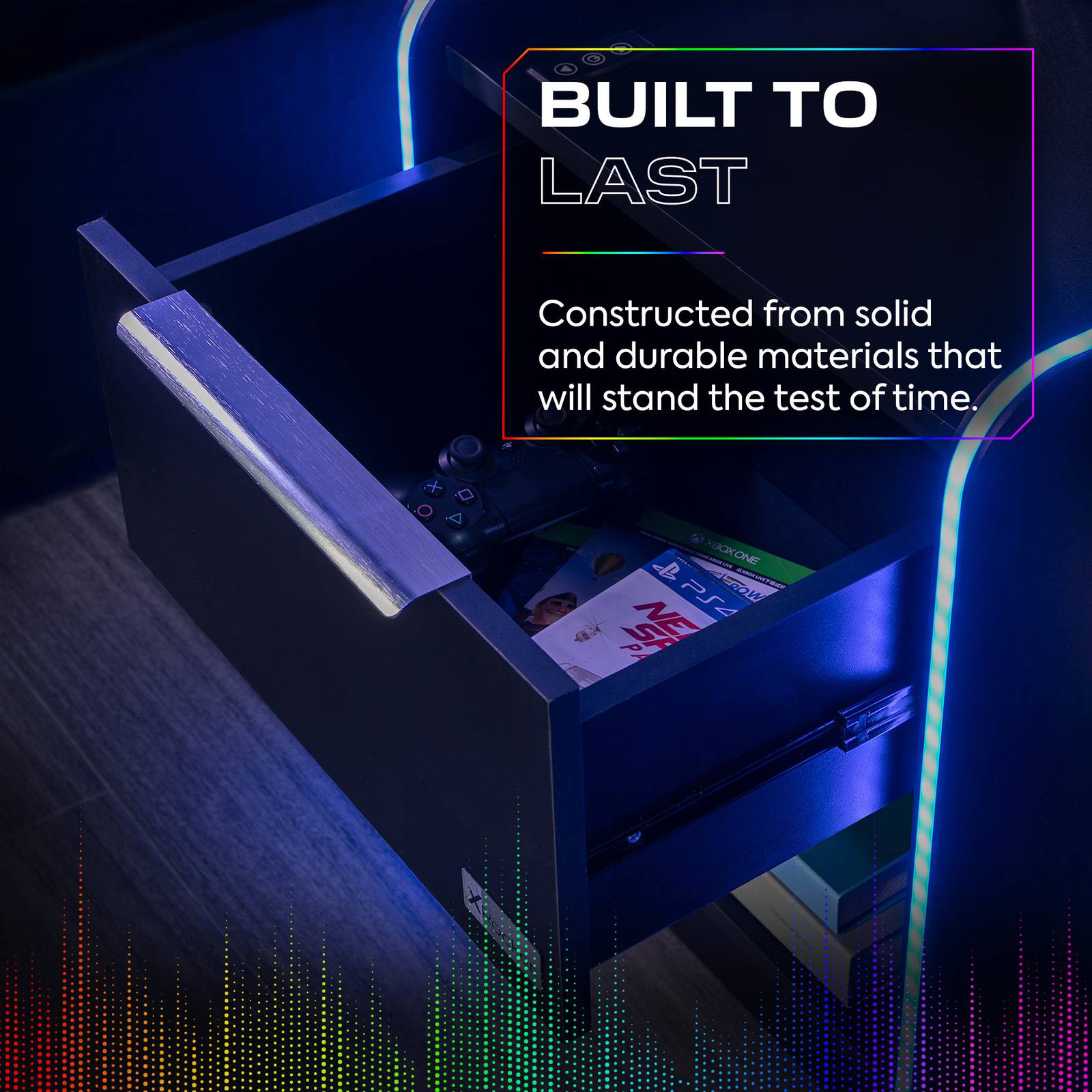 Electra LED Bedside Side Table with Wireless Charging - Black RGB