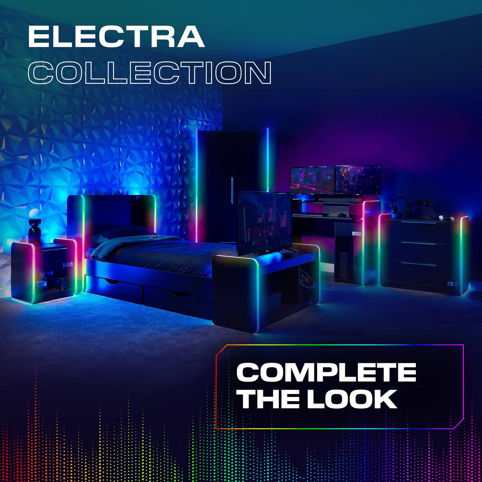 Electra LED Bedside Side Table with Wireless Charging - Black RGB