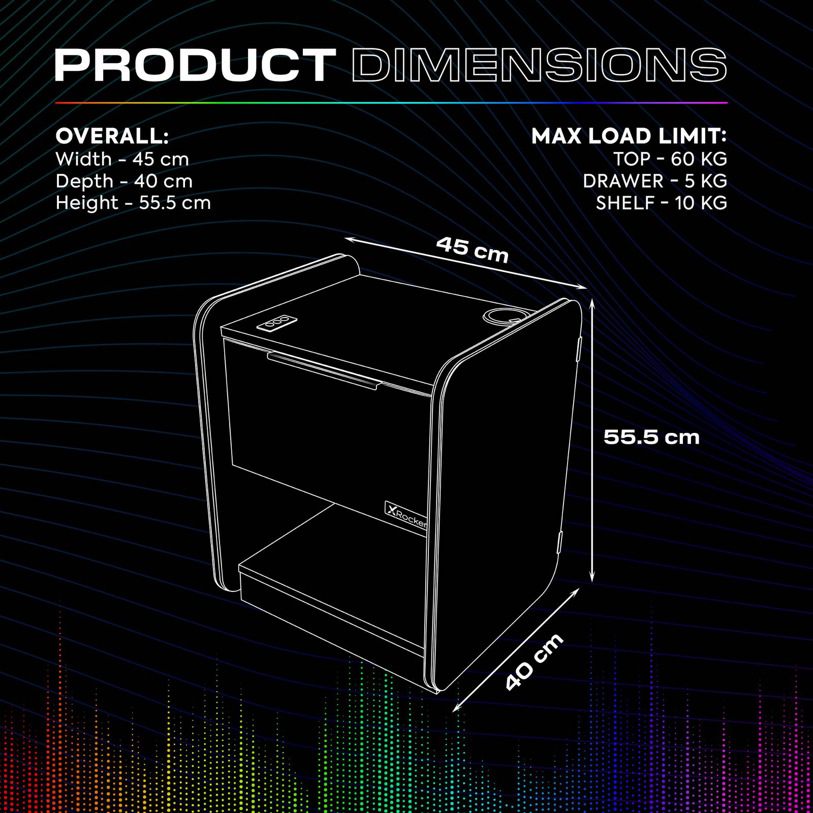 Electra LED Bedside Side Table with Wireless Charging - Black RGB