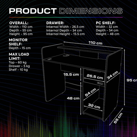 Electra 110cm RGB Gaming Desk with Wireless Charging - Black