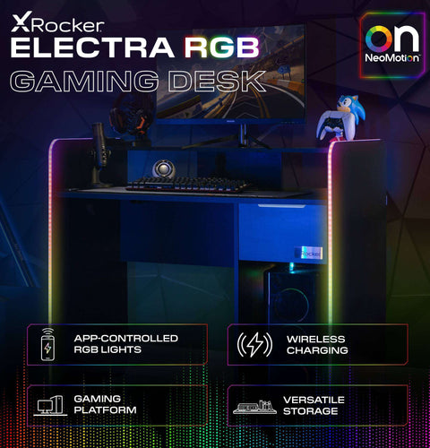 Electra 110cm RGB Gaming Desk with Wireless Charging - Black