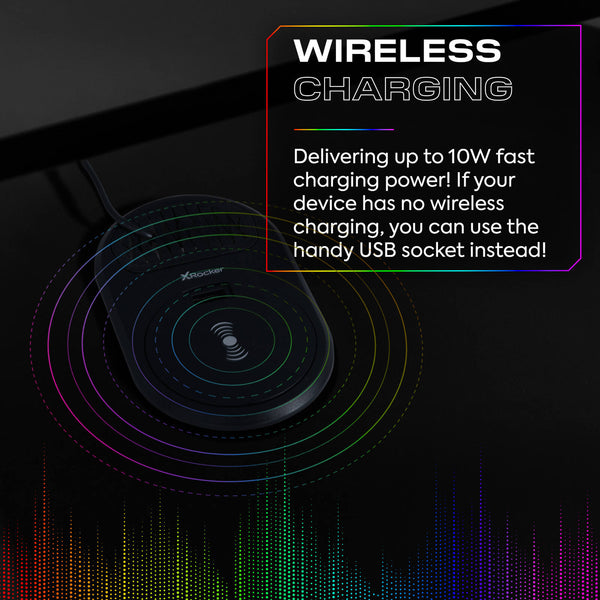 Electra 110cm RGB Gaming Desk with Wireless Charging - Black