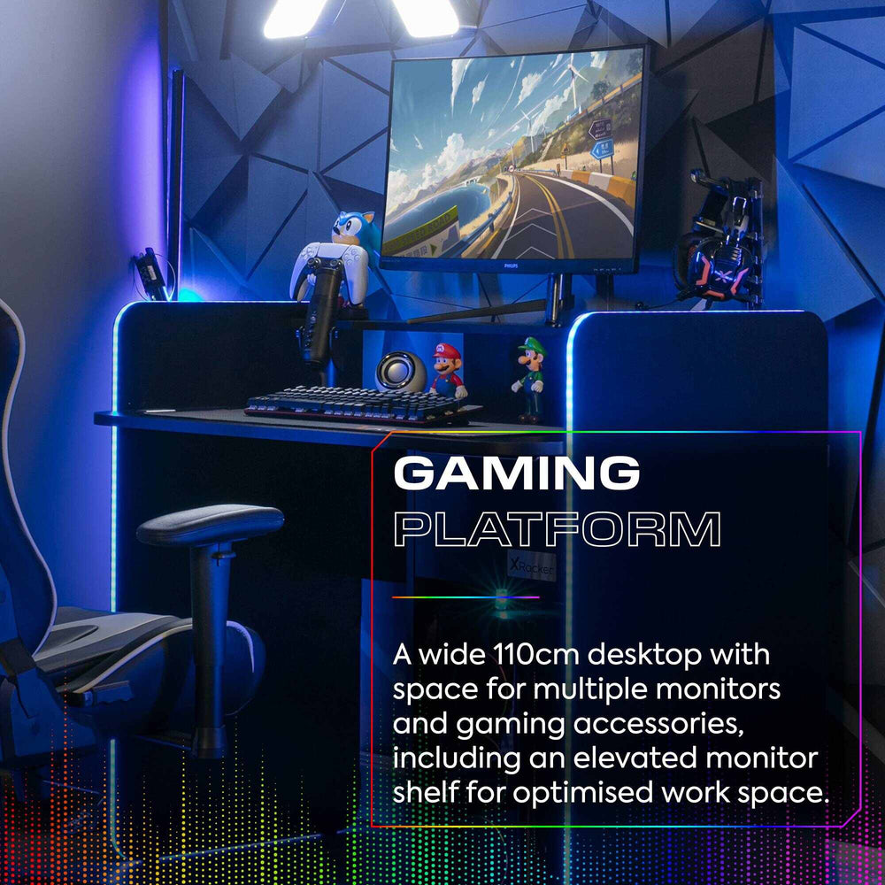 Electra Gaming Desk with Wireless Charging and Neo Motion SYNC™ App Controlled LED Lights - Black