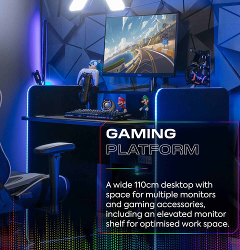 Electra 110cm RGB Gaming Desk with Wireless Charging - Black