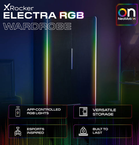 Electra 2 Door Wardrobe with Drawer and Neo Motion SYNC™ App Controlled LED Lights - Black