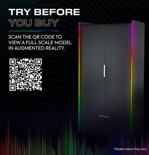 Electra 2 Door Wardrobe with Drawer and Neo Motion SYNC™ App Controlled LED Lights - Black