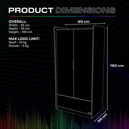 Electra 2 Door Wardrobe with Drawer and Neo Motion SYNC™ App Controlled LED Lights - Black