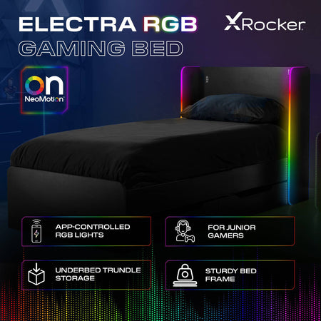 Electra RGB Single Gaming Bed with Storage and Neo Motion SYNC™ App Controlled LED Lights - Black