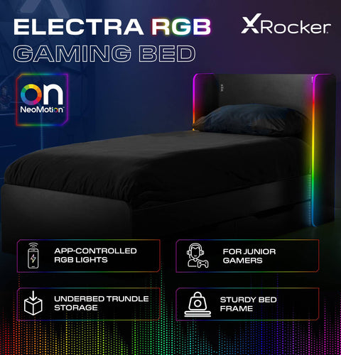 Electra LED Single Gaming Bed with Drawers - Black RGB