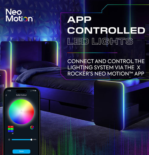 Electra LED Single Gaming Bed with Drawers - Black RGB