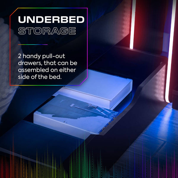 Electra LED Single Gaming Bed with Drawers - Black RGB