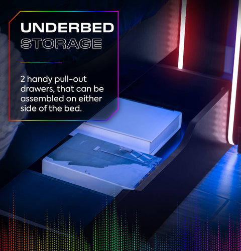 Electra LED Single Gaming Bed with Drawers - Black RGB