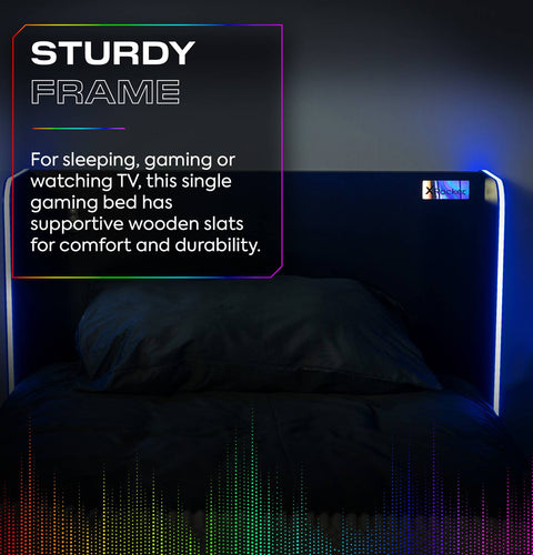 Electra LED Single Gaming Bed with Drawers - Black RGB