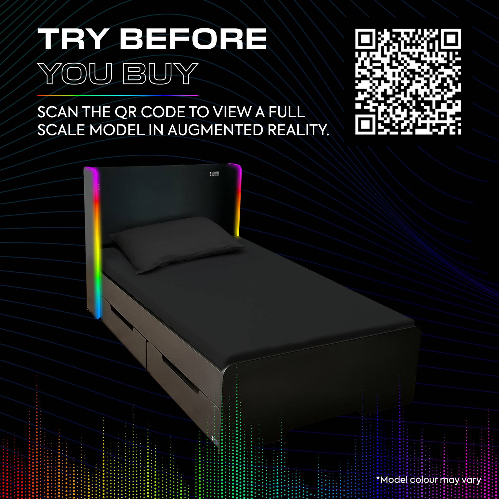 Electra LED Single Gaming Bed with Drawers - Black RGB