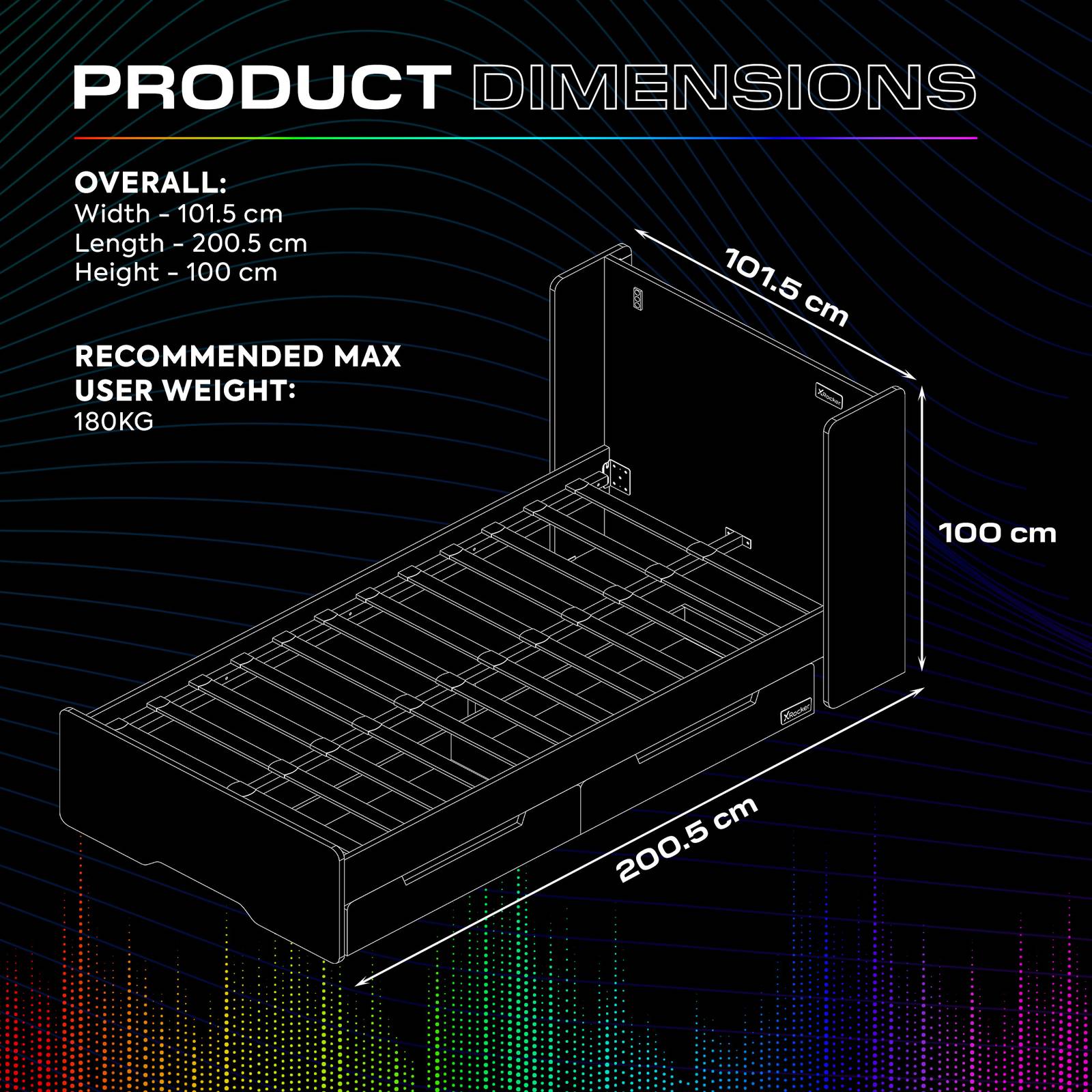 Electra LED Single Gaming Bed with Drawers - Black RGB