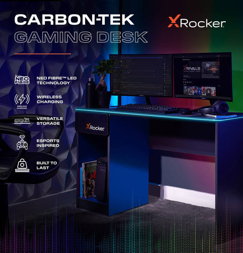 Carbon-Tek 120cm LED Gaming Desk with Wireless Charging - Grey / Blue RGB