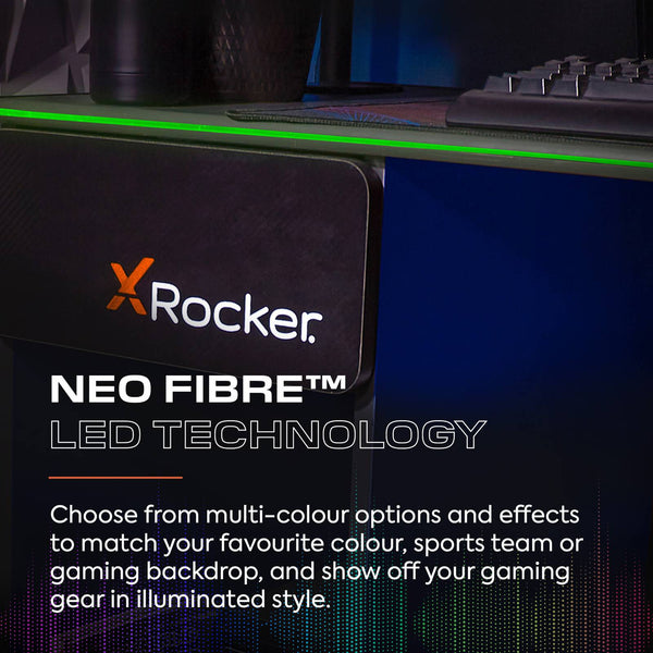 Carbon-Tek 120cm LED Gaming Desk with Wireless Charging - Grey / Blue RGB