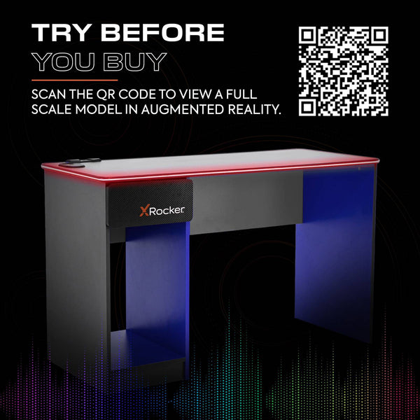 Carbon-Tek 120cm LED Gaming Desk with Wireless Charging - Grey / Blue RGB