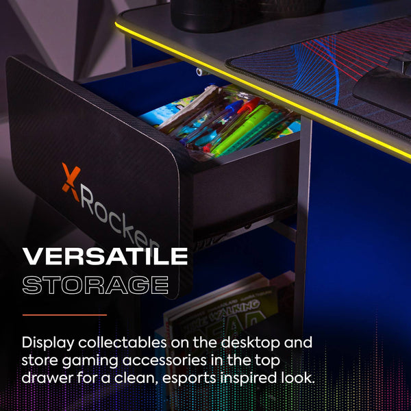 Carbon-Tek 120cm LED Gaming Desk with Wireless Charging - Grey / Blue RGB