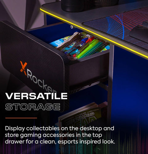 Carbon-Tek 120cm LED Gaming Desk with Wireless Charging - Grey / Blue RGB