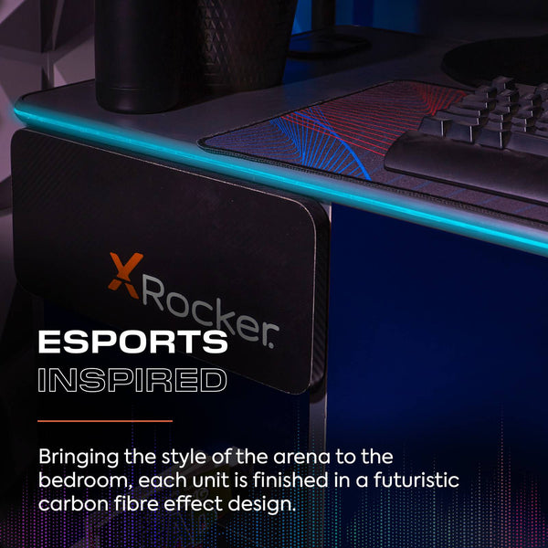 Carbon-Tek 120cm LED Gaming Desk with Wireless Charging - Grey / Blue RGB