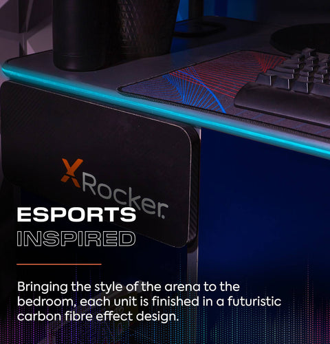 Carbon-Tek 120cm LED Gaming Desk with Wireless Charging - Grey / Blue RGB