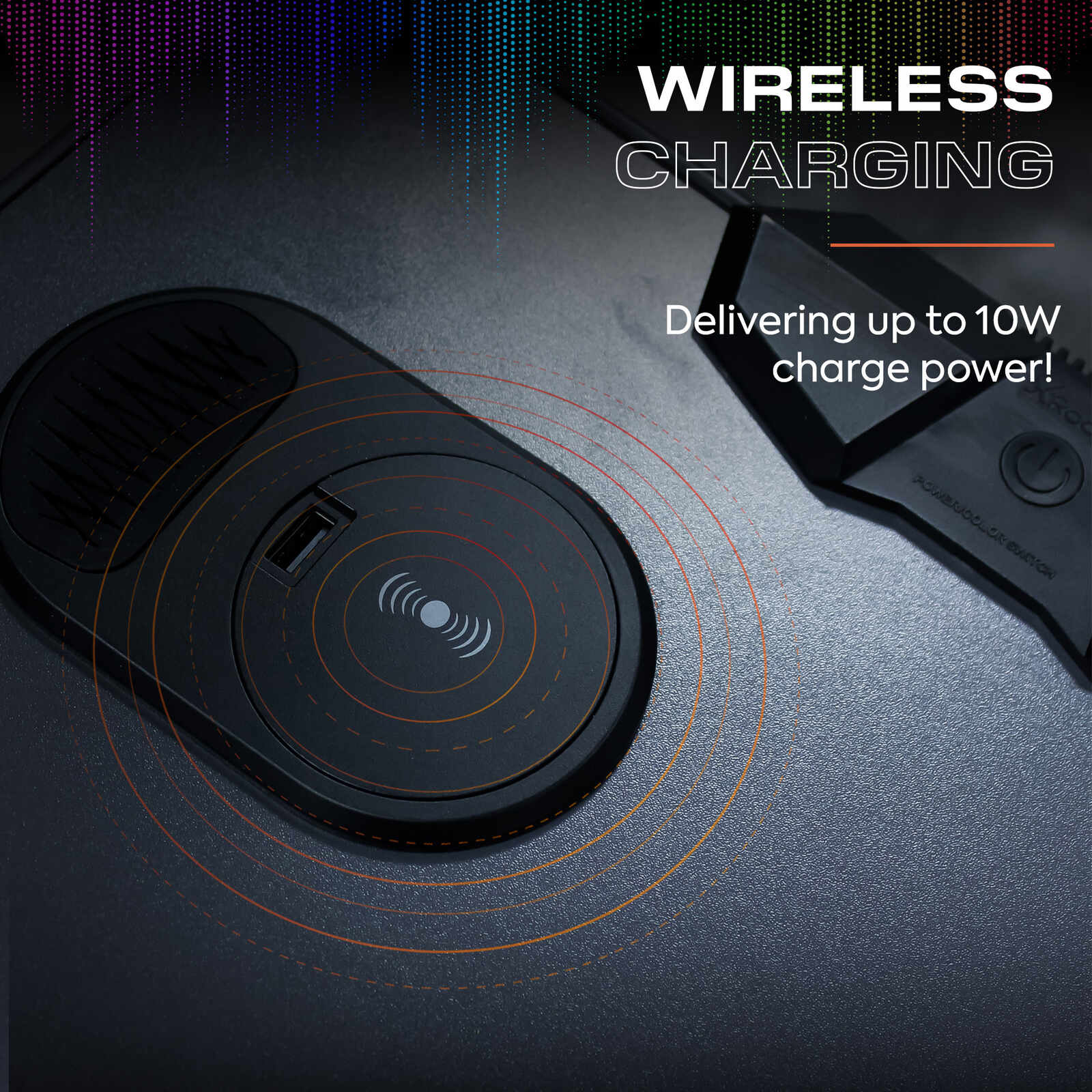 Carbon-Tek 120cm LED Gaming Desk with Wireless Charging - Grey / Blue RGB