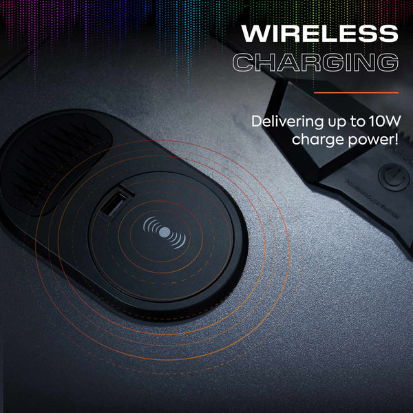 Carbon-Tek 120cm LED Gaming Desk with Wireless Charging - Grey / Blue RGB