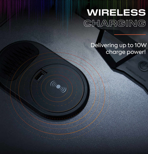 Carbon-Tek 120cm LED Gaming Desk with Wireless Charging - Grey / Blue RGB