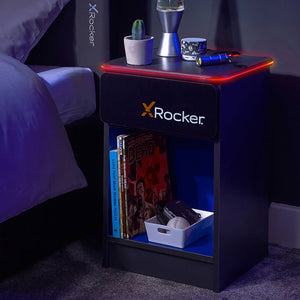 Carbon-Tek LED Bedside Side Table with Wireless Charging and Drawer - Grey / Blue RGB