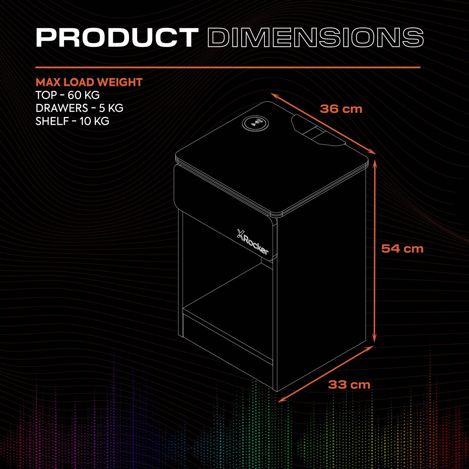 Carbon-Tek LED Bedside Side Table with Wireless Charging and Drawer - Grey / Blue RGB