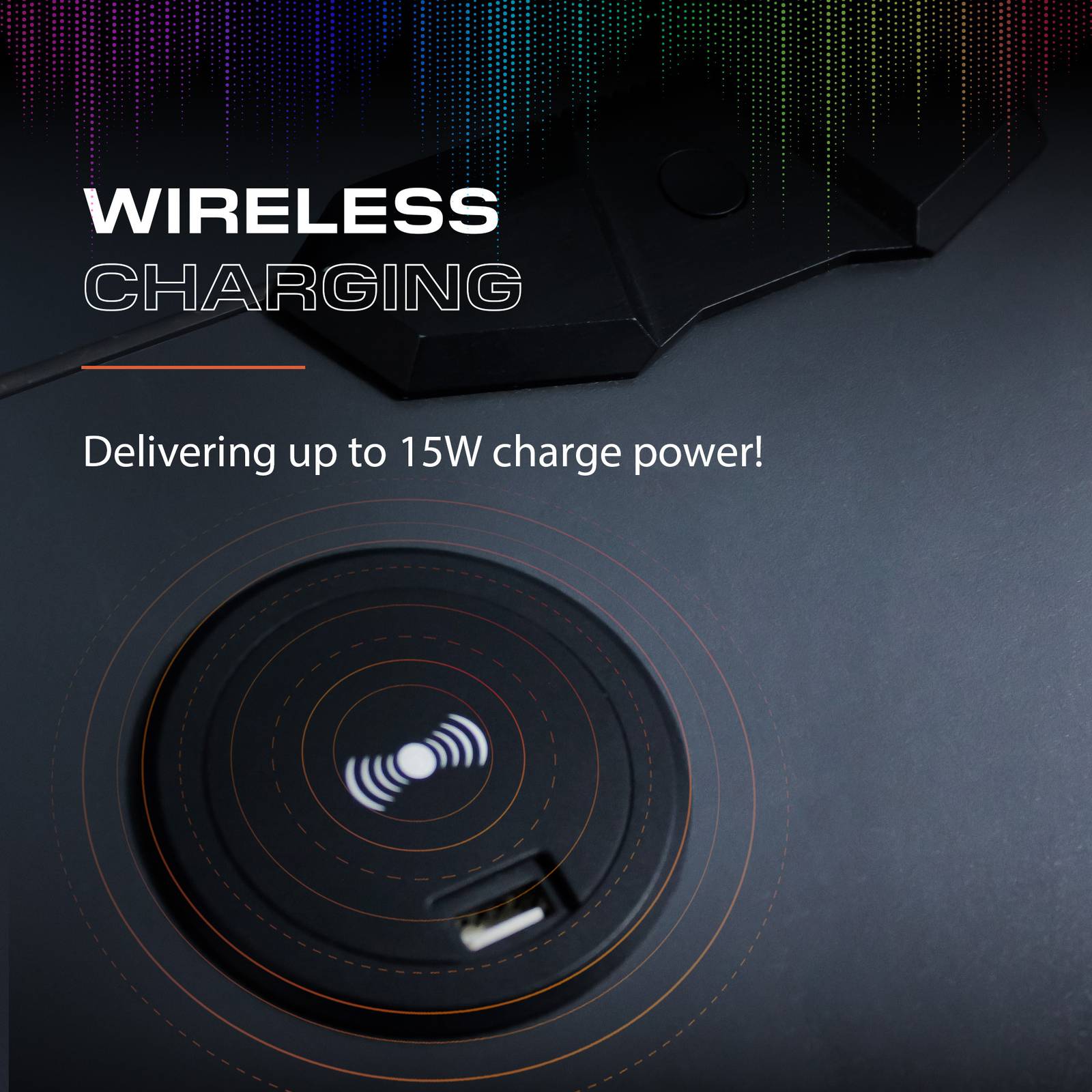 Carbon-Tek LED Bedside Side Table with Wireless Charging and Drawer - Grey / Blue RGB