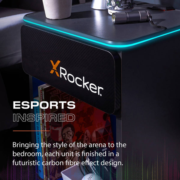 Carbon-Tek LED Bedside Side Table with Wireless Charging and Drawer - Grey / Blue RGB