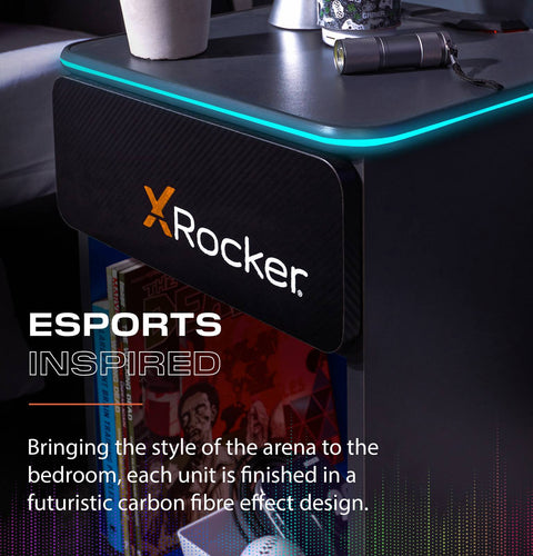 Carbon-Tek LED Bedside Side Table with Wireless Charging and Drawer - Grey / Blue RGB