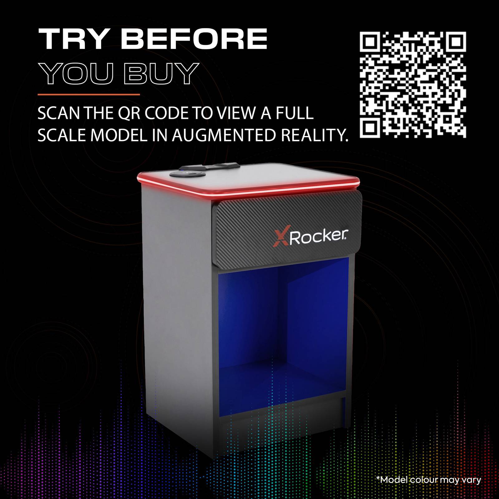 Carbon-Tek LED Bedside Side Table with Wireless Charging and Drawer - Grey / Blue RGB