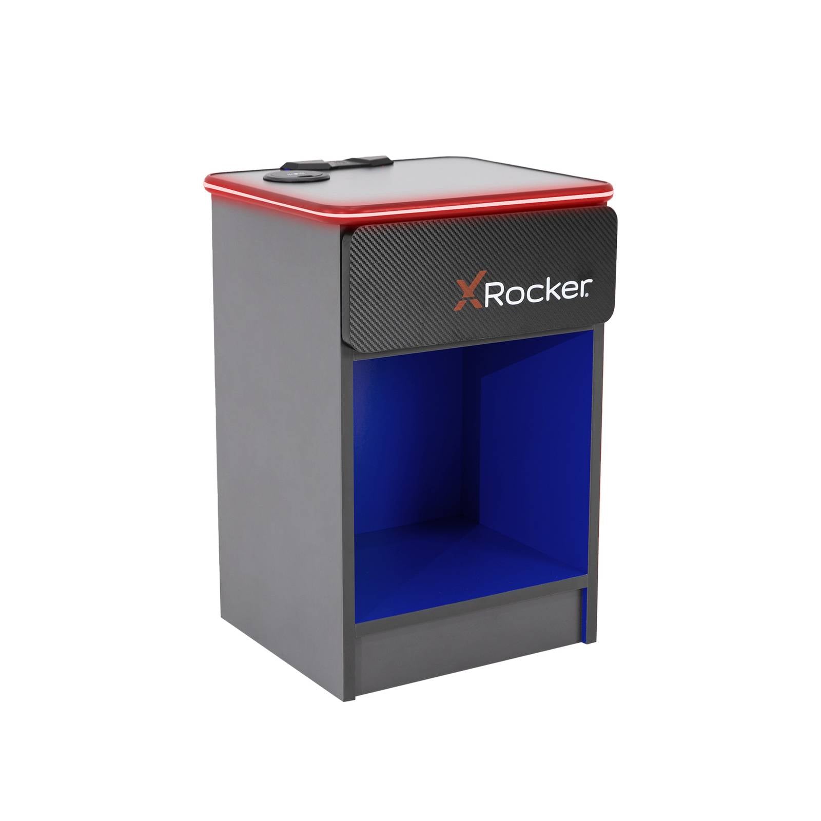 Carbon-Tek LED Bedside Side Table with Wireless Charging and Drawer - Grey / Blue RGB