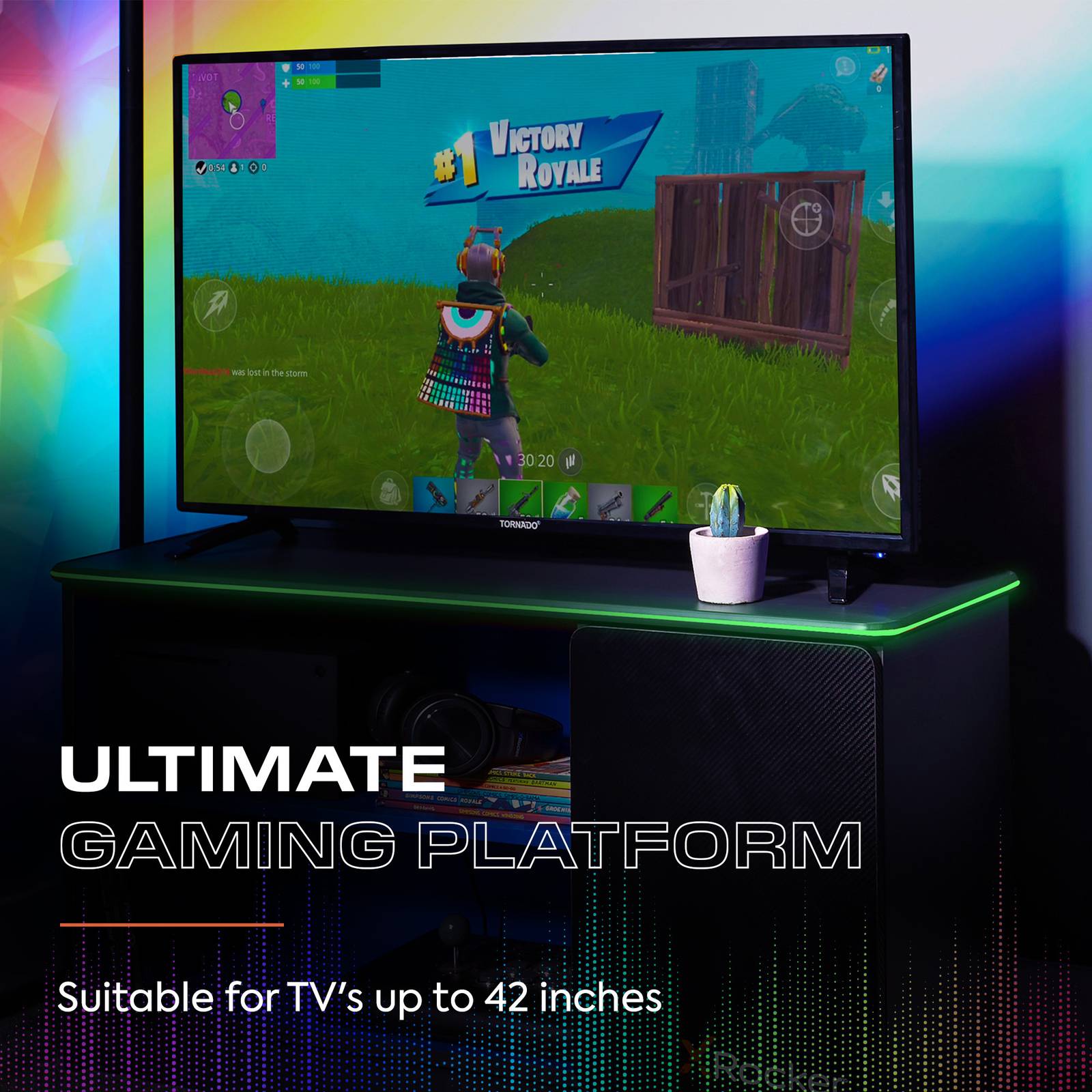 Carbon-Tek LED TV Media Unit - Grey / Blue RGB