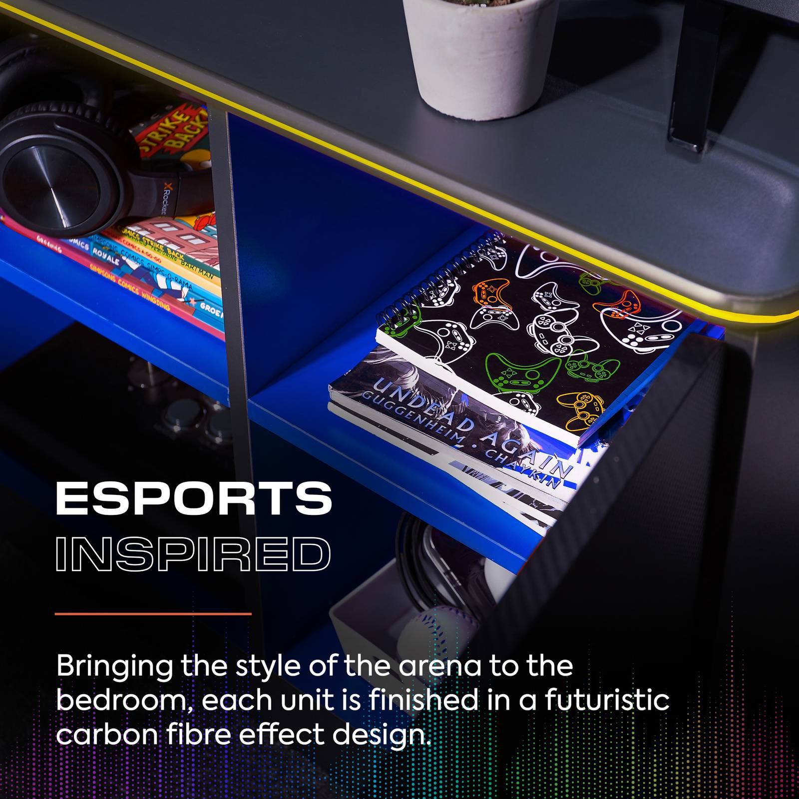 Carbon-Tek LED TV Media Unit - Grey / Blue RGB