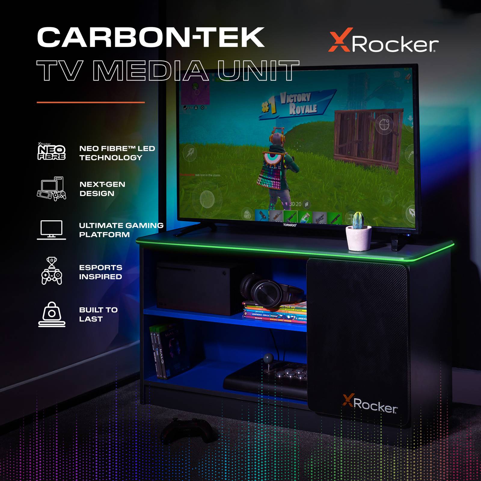 Carbon-Tek LED TV Media Unit - Grey / Blue RGB