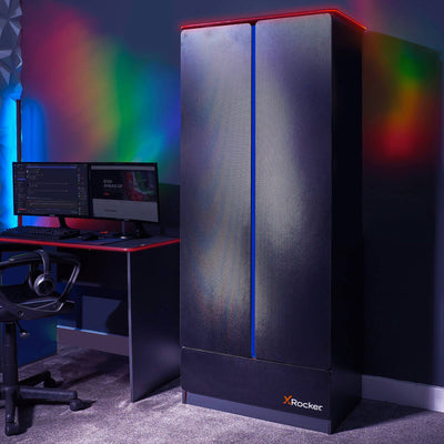 Carbon-Tek LED 2-Door Wardrobe with Drawer - Grey / Blue RGB