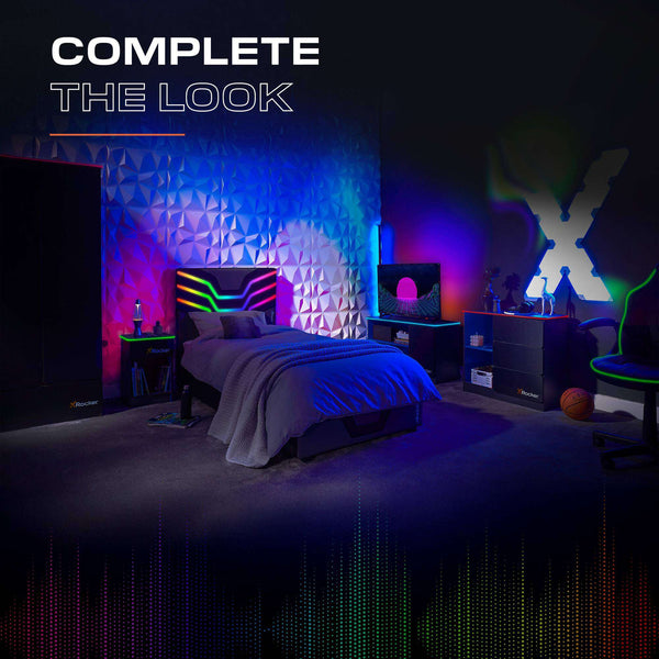 Carbon-Tek LED 2-Door Wardrobe with Drawer - Grey / Blue RGB