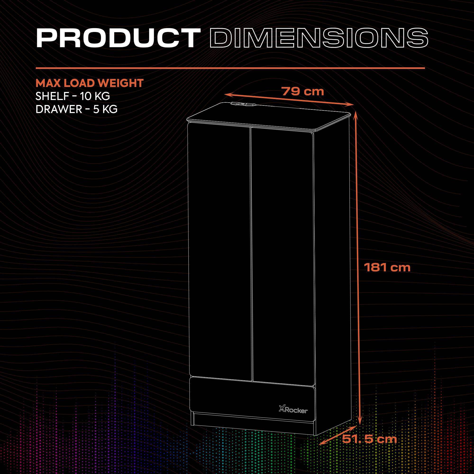 Carbon-Tek LED 2-Door Wardrobe with Drawer - Grey / Blue RGB