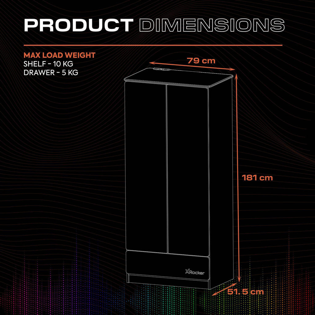 Carbon-Tek LED 2-Door Wardrobe with Drawer - Grey / Blue RGB