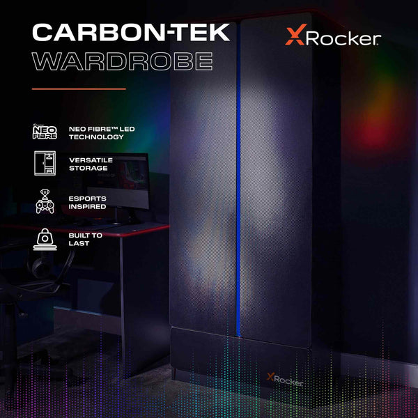Carbon-Tek LED 2-Door Wardrobe with Drawer - Grey / Blue RGB