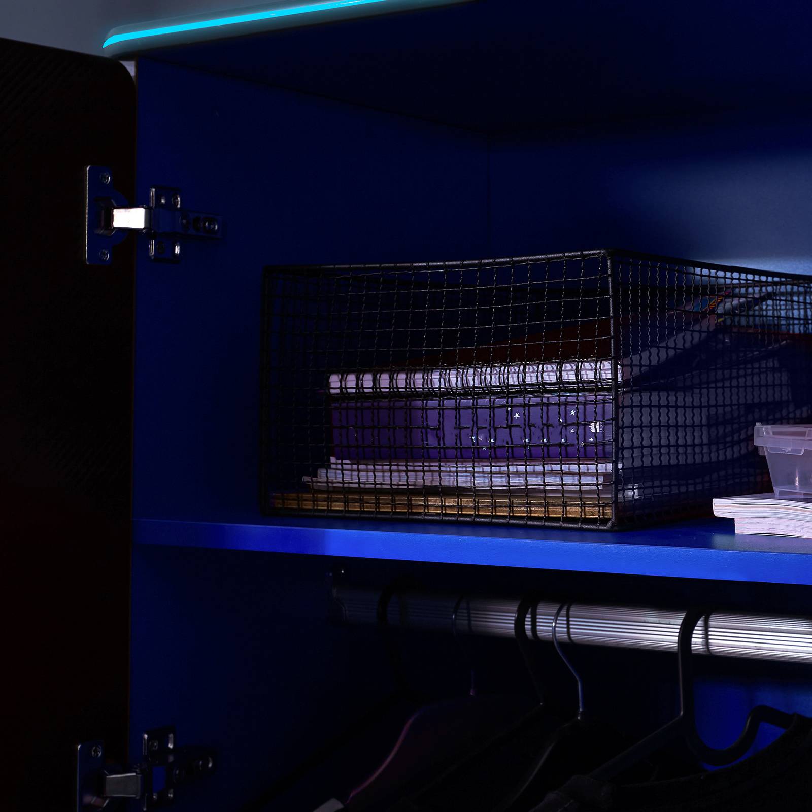 Carbon-Tek LED 2-Door Wardrobe with Drawer - Grey / Blue RGB