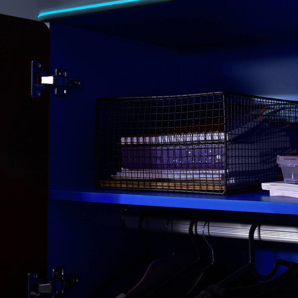 Carbon-Tek LED 2-Door Wardrobe with Drawer - Grey / Blue RGB