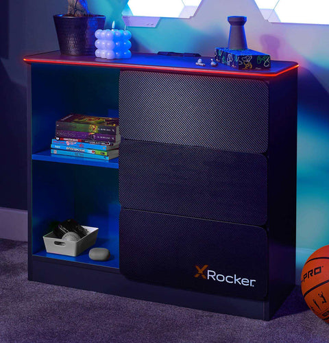 Carbon-Tek LED Chest of 3 Drawers - Grey / Blue RGB