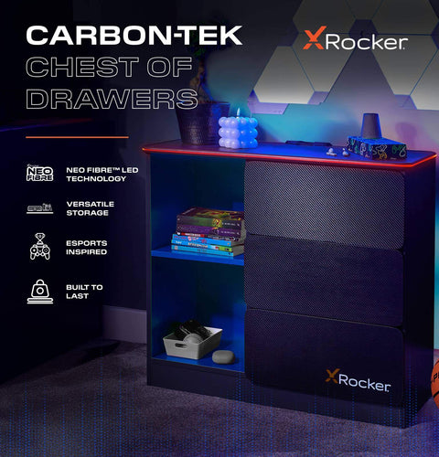 Carbon-Tek LED Chest of 3 Drawers - Grey / Blue RGB